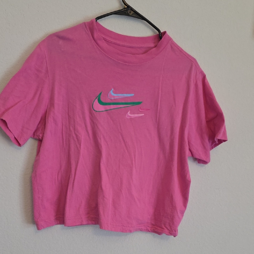 Nike Pink Tee with Multicolored Swoosh